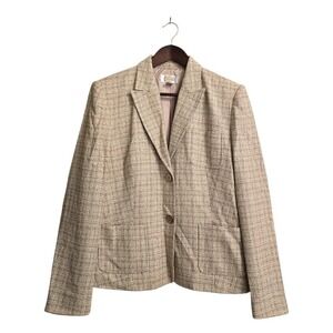 Talbots Vintage Tweed Linen Blend Peak Lapel Single Breasted Blazer Sz 8